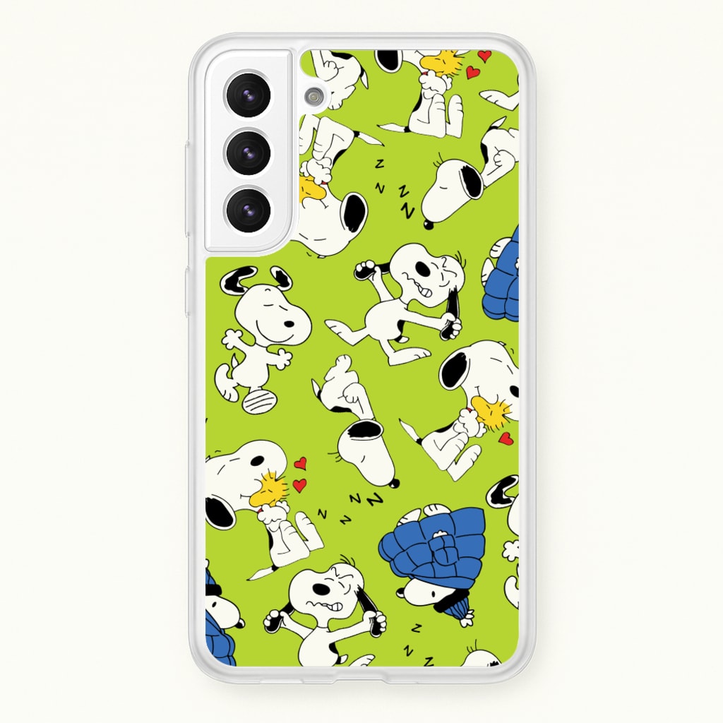 Lime Green Cartoon Beagle Pattern - Snoopy Phone Case for Galaxy S21FE
