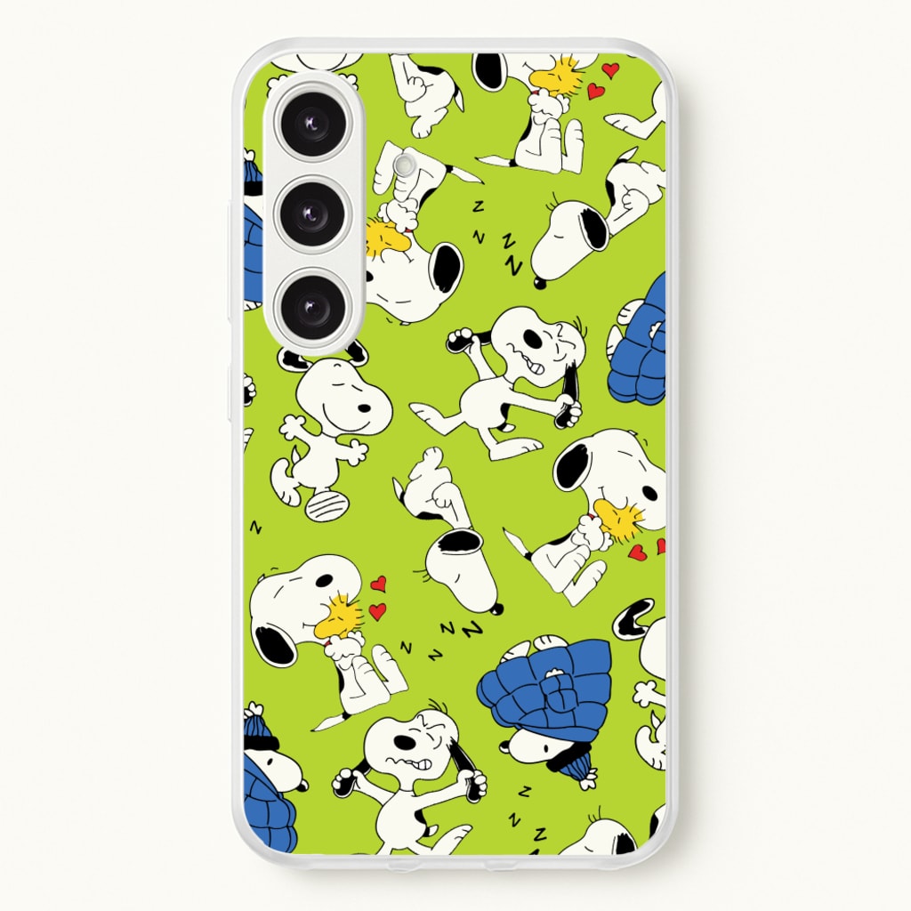 Lime Green Cartoon Beagle Pattern - Snoopy Phone Case for Galaxy S24FE