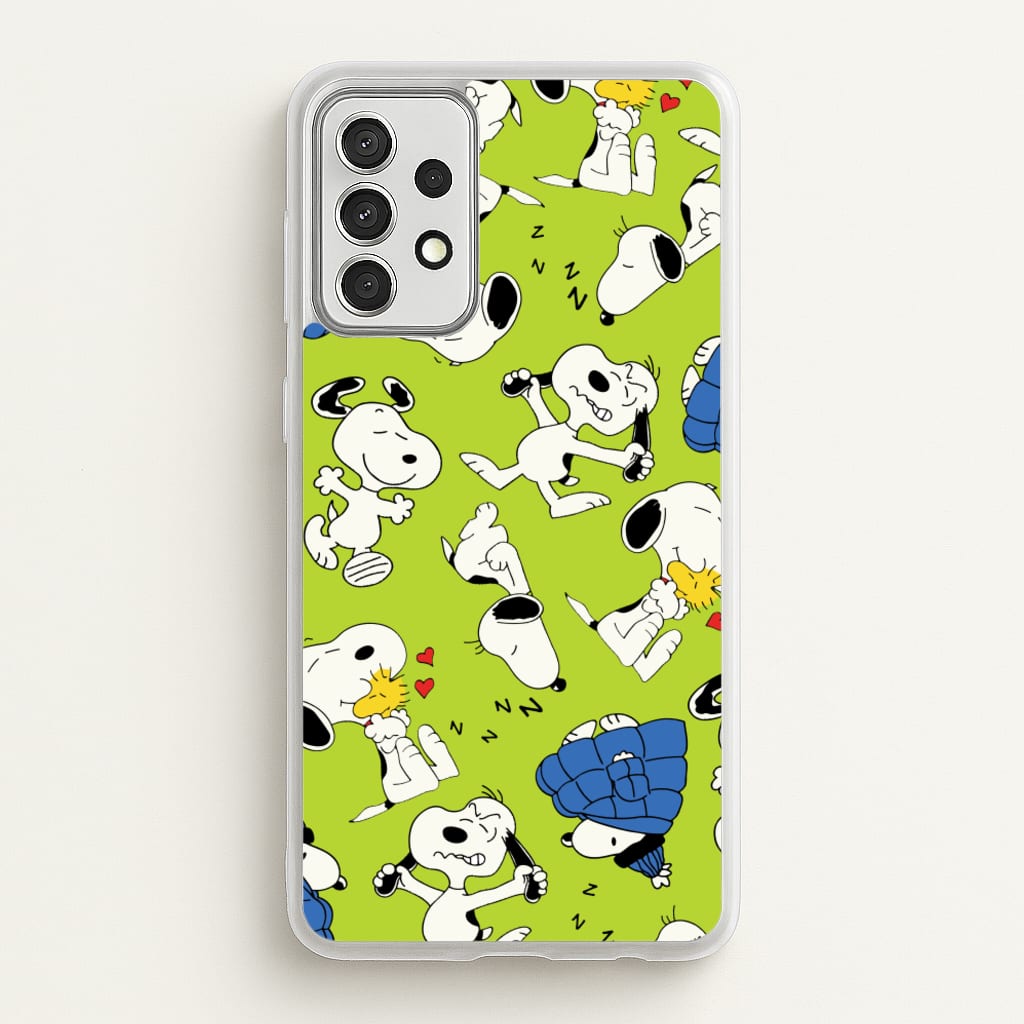 Lime Green Cartoon Beagle Pattern - Snoopy Phone Case for Galaxy A52 / A52s