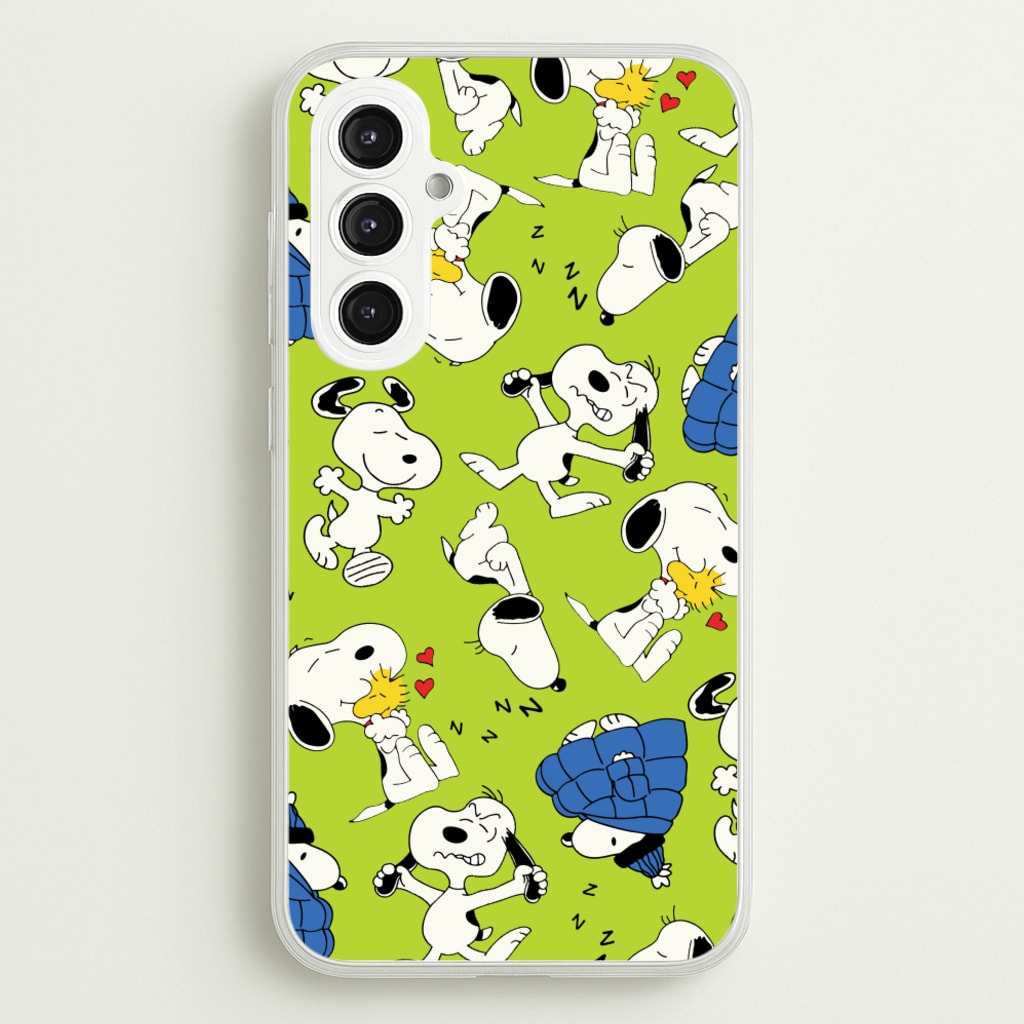 Lime Green Cartoon Beagle Pattern - Snoopy Phone Case for Galaxy S23FE