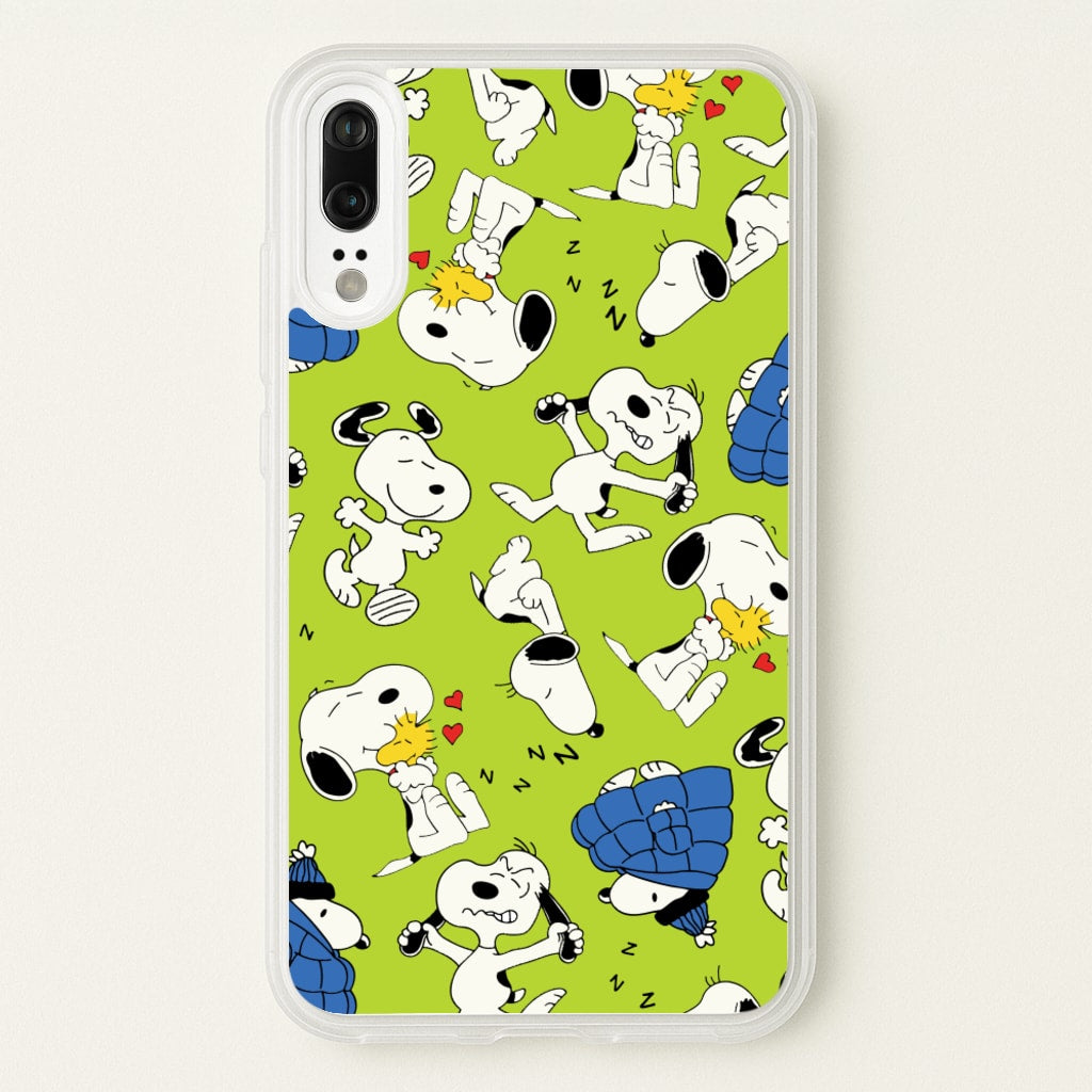 Lime Green Cartoon Beagle Pattern - Snoopy Phone Case for Huawei P20