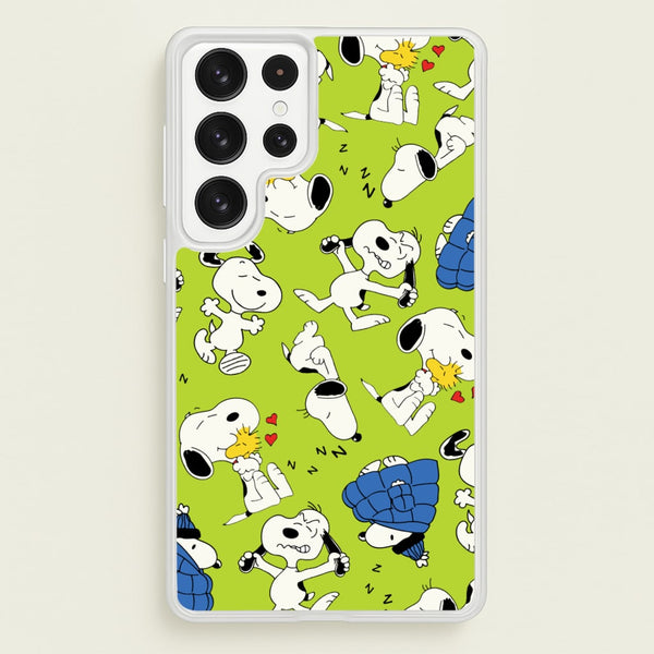 Lime Green Cartoon Beagle Pattern - Snoopy Phone Case for Galaxy S23 Ultra