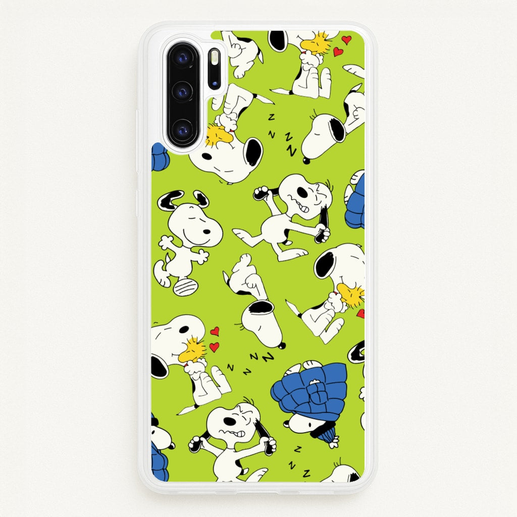 Lime Green Cartoon Beagle Pattern - Snoopy Phone Case for Huawei P30 Pro