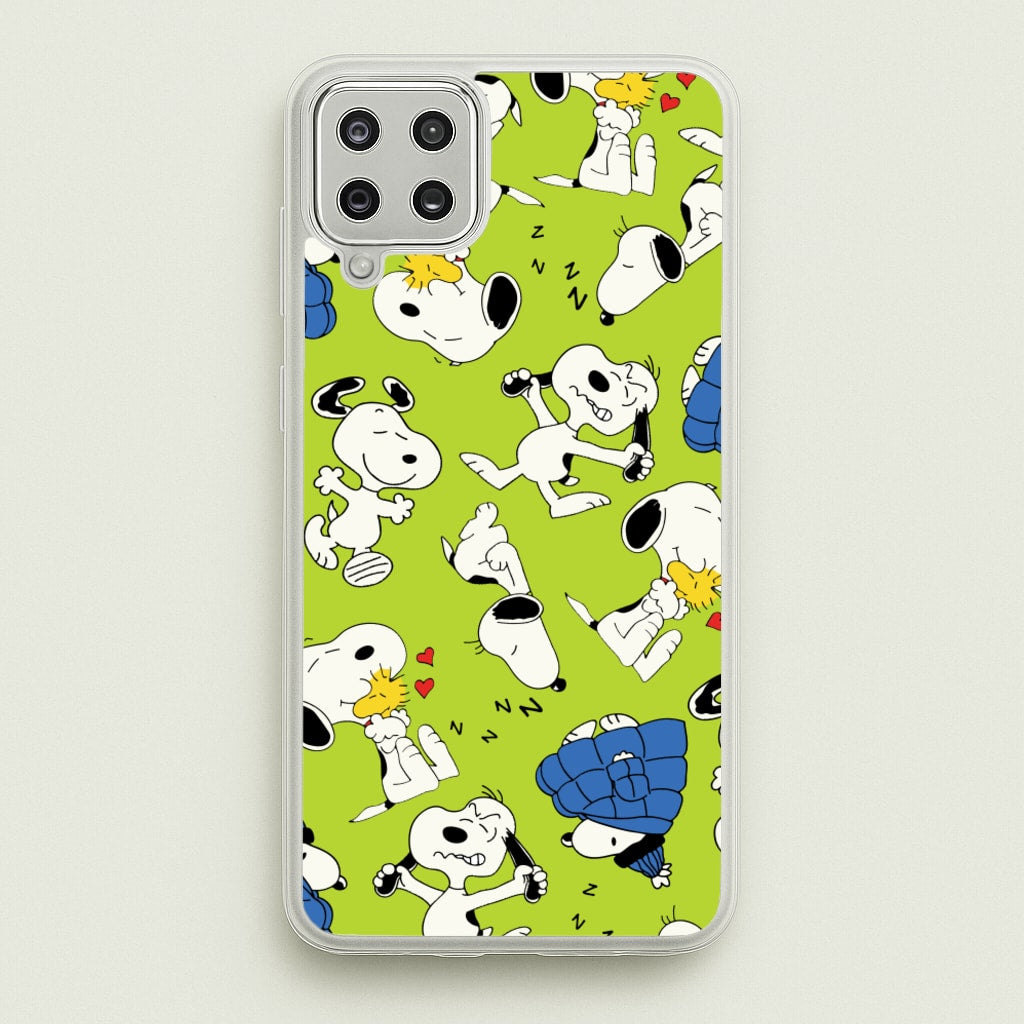 Lime Green Cartoon Beagle Pattern - Snoopy Phone Case for Galaxy A12