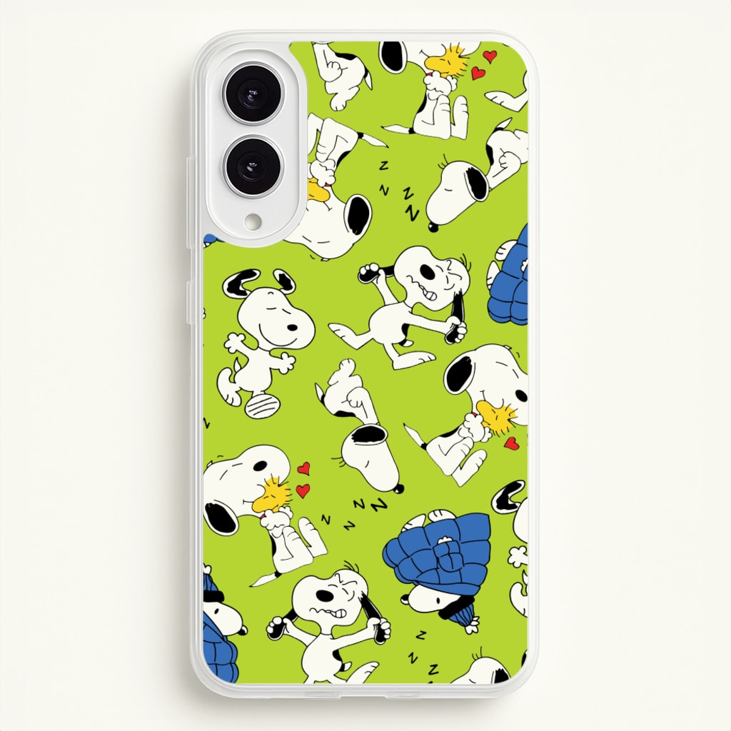 Lime Green Cartoon Beagle Pattern - Snoopy Phone Case for Galaxy S25 Edge