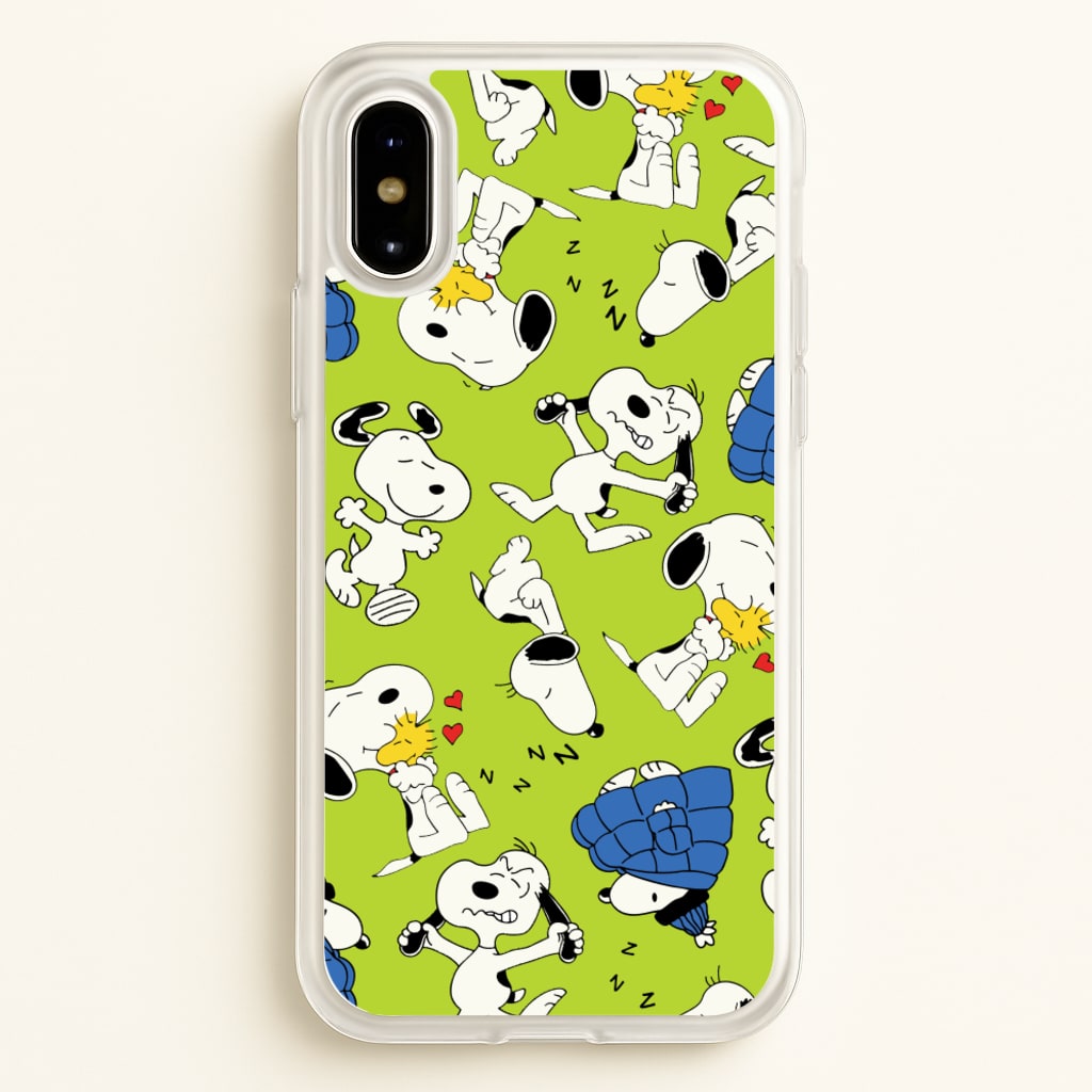 Lime Green Cartoon Beagle Pattern - Snoopy Phone Case for iPhone X / XS