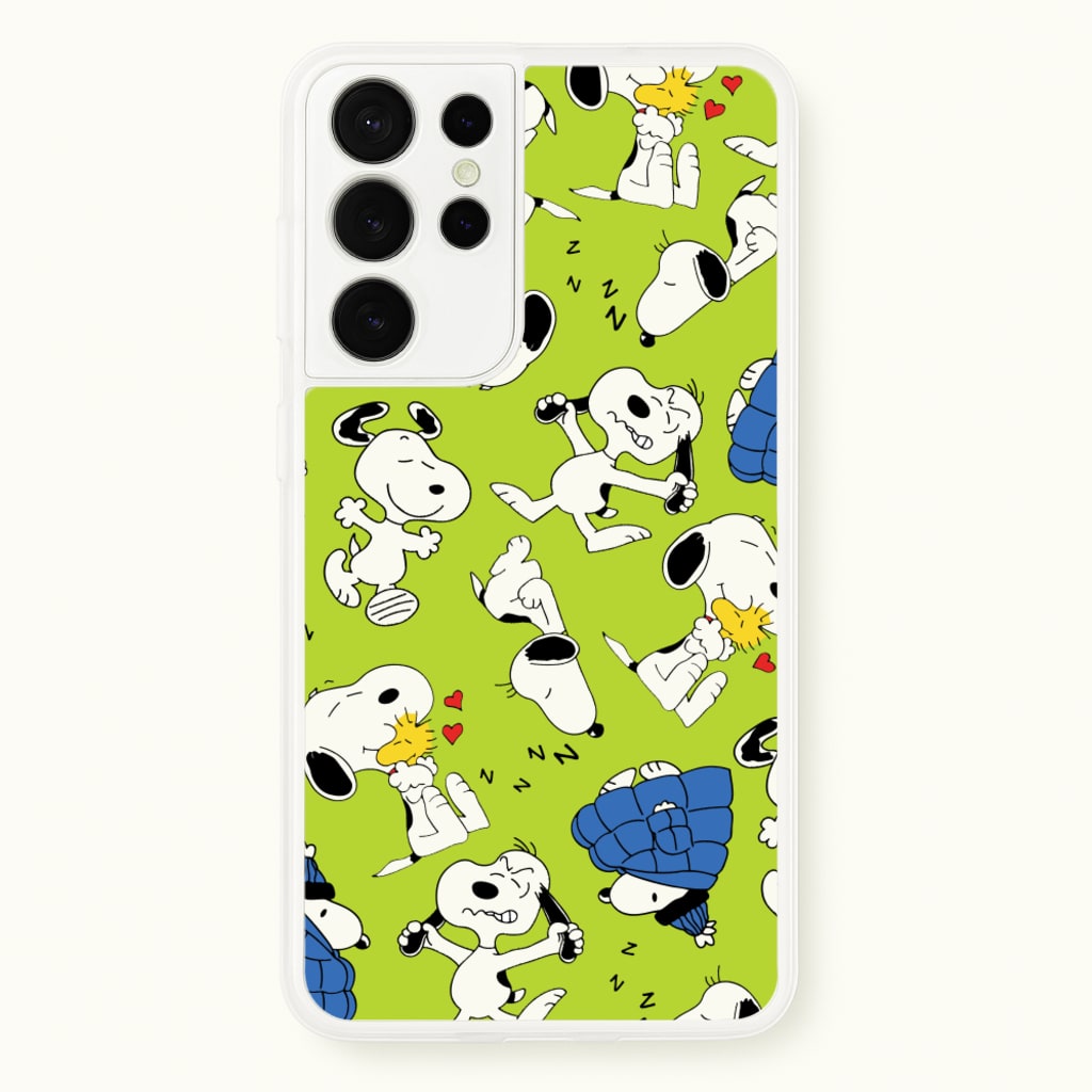 Lime Green Cartoon Beagle Pattern - Snoopy Phone Case for Galaxy S21 Ultra