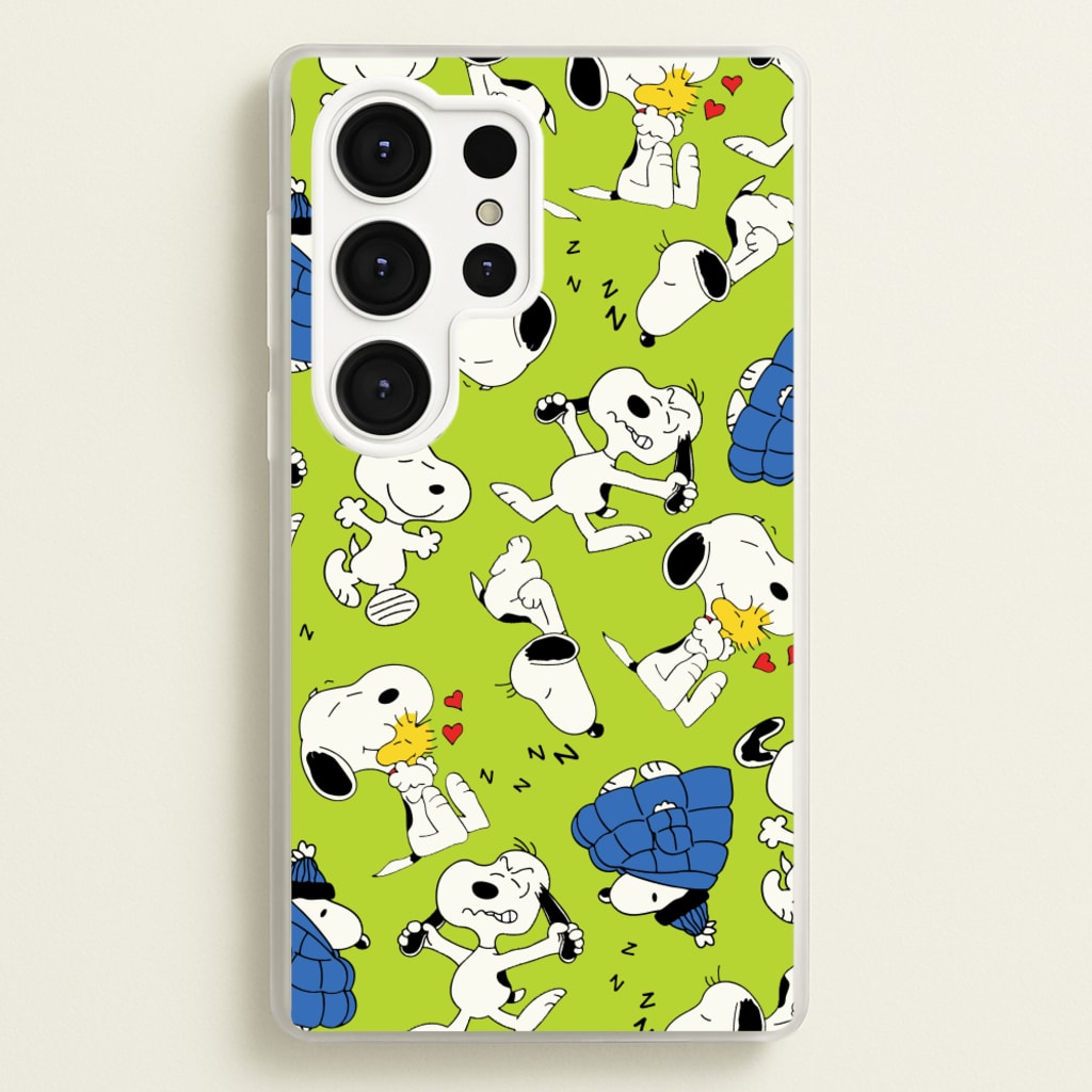 Lime Green Cartoon Beagle Pattern - Snoopy Phone Case for Galaxy S25 Ultra