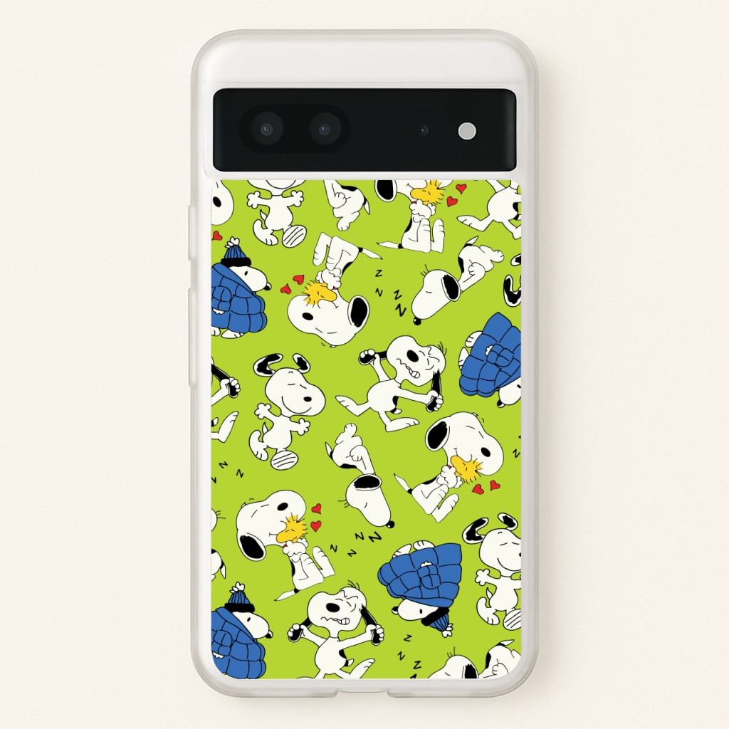 Lime Green Cartoon Beagle Pattern - Snoopy Phone Case for Google Pixel 7