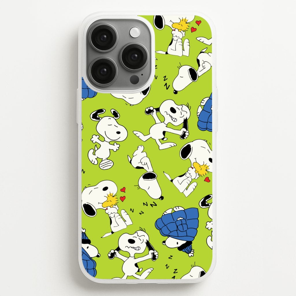 Lime Green Cartoon Beagle Pattern - Snoopy Phone Case for iPhone 13 Pro Max