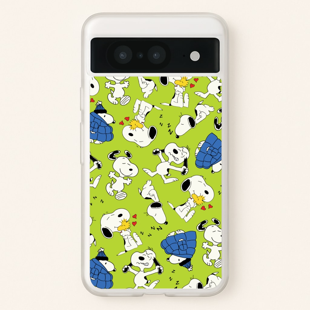 Lime Green Cartoon Beagle Pattern - Snoopy Phone Case for Google Pixel 8