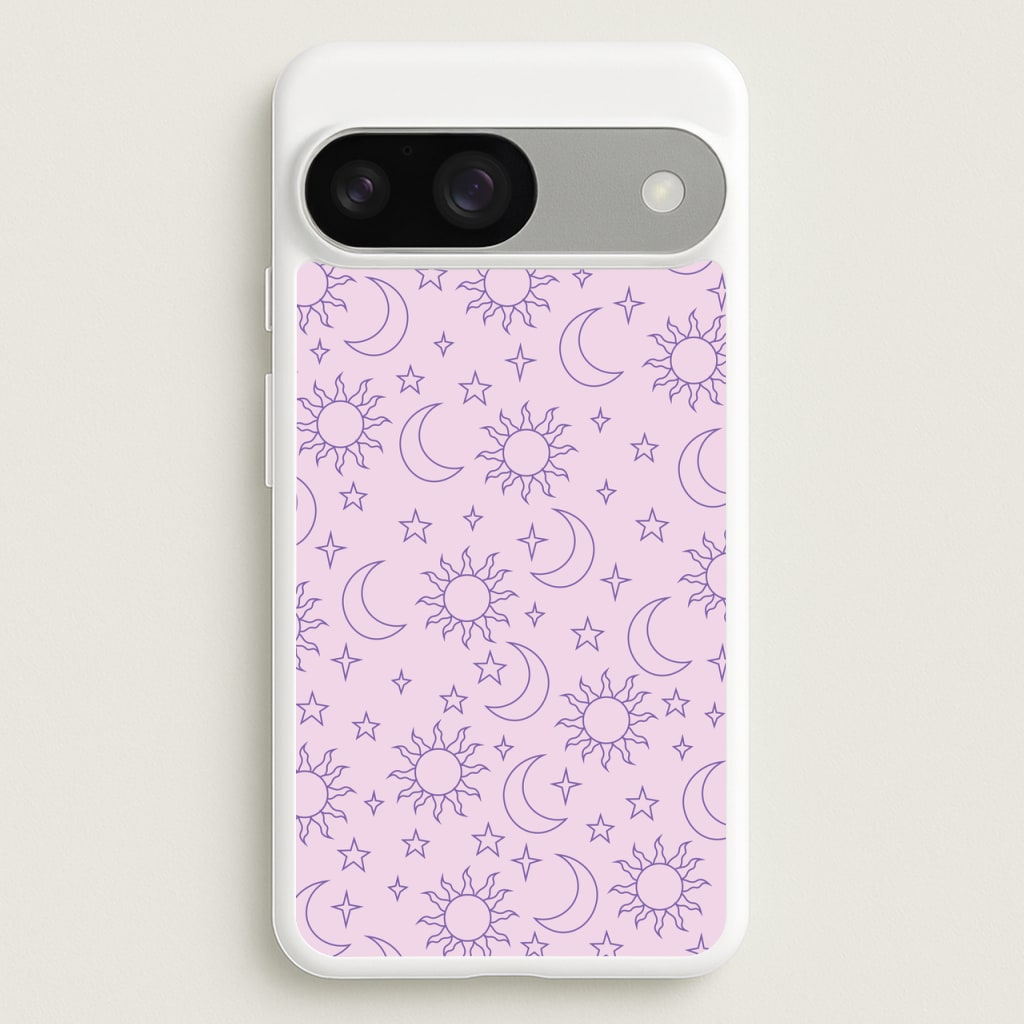 Sun, Moon And Stars Pattern Mauve - Space Phone Case for Google Pixel 9 / 9 Pro