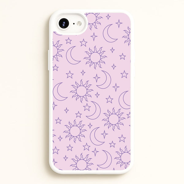 Sun, Moon And Stars Pattern Mauve - Space Phone Case for iPhone 6 Plus / 7 Plus / 8 Plus