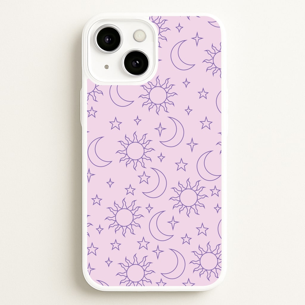 Sun, Moon And Stars Pattern Mauve - Space Phone Case for iPhone 13 Mini