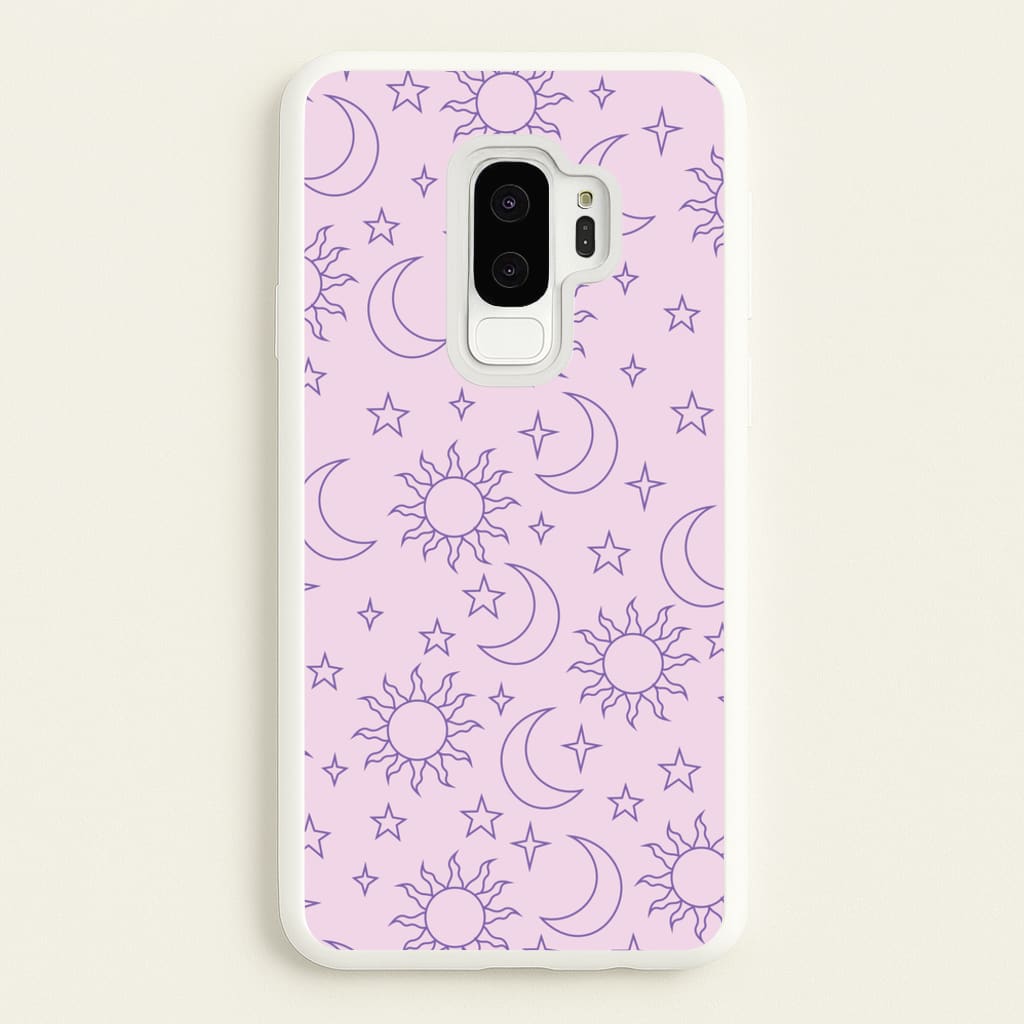 Sun, Moon And Stars Pattern Mauve - Space Phone Case for Galaxy S9 Plus