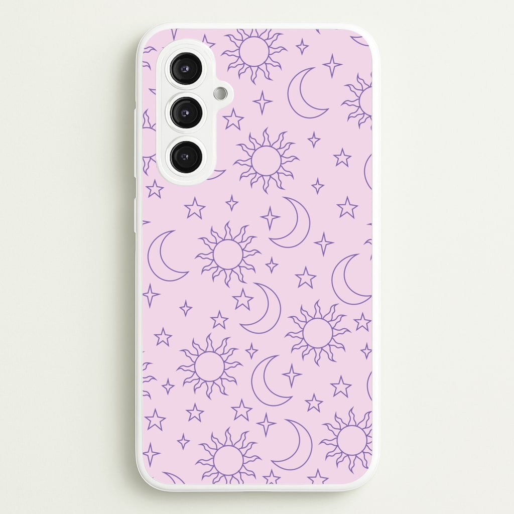 Sun, Moon And Stars Pattern Mauve - Space Phone Case for Galaxy S23FE
