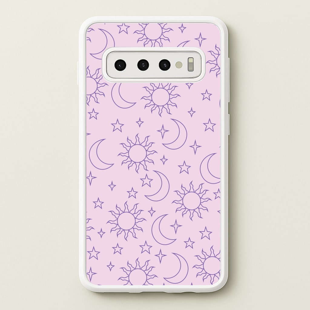 Sun, Moon And Stars Pattern Mauve - Space Phone Case for Galaxy S10