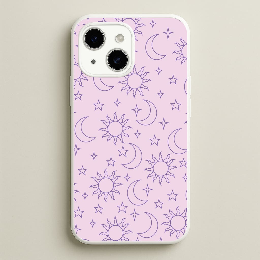 Sun, Moon And Stars Pattern Mauve - Space Phone Case for iPhone 15