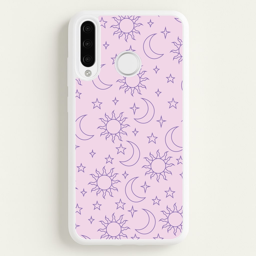 Sun, Moon And Stars Pattern Mauve - Space Phone Case for Huawei P30 Lite
