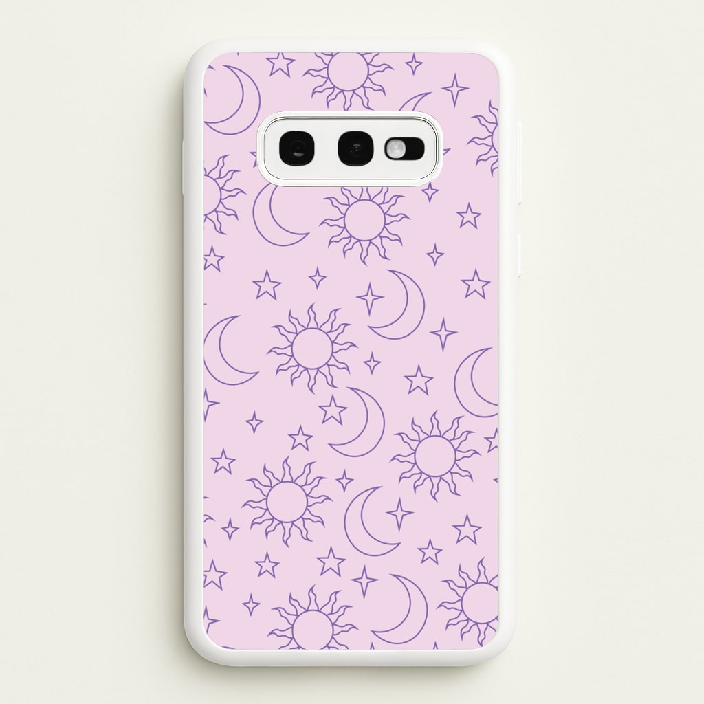Sun, Moon And Stars Pattern Mauve - Space Phone Case for Galaxy S10e