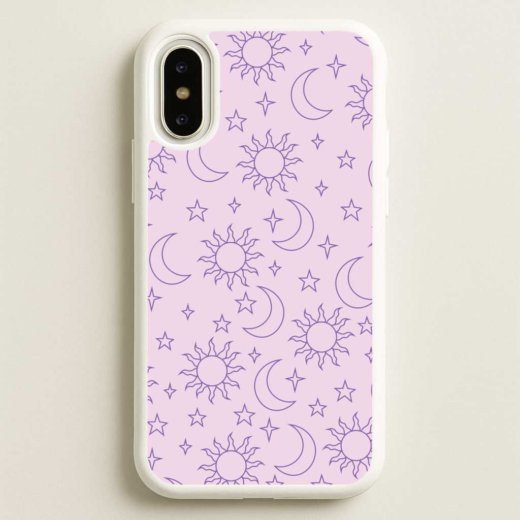 Sun, Moon And Stars Pattern Mauve - Space Phone Case for iPhone X / XS