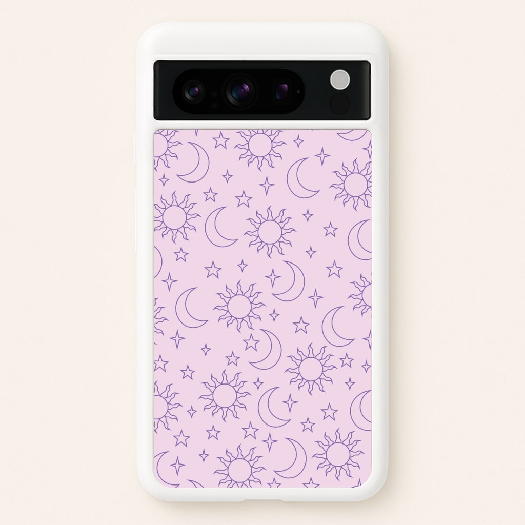 Sun, Moon And Stars Pattern Mauve - Space Phone Case for Google Pixel 8 Pro