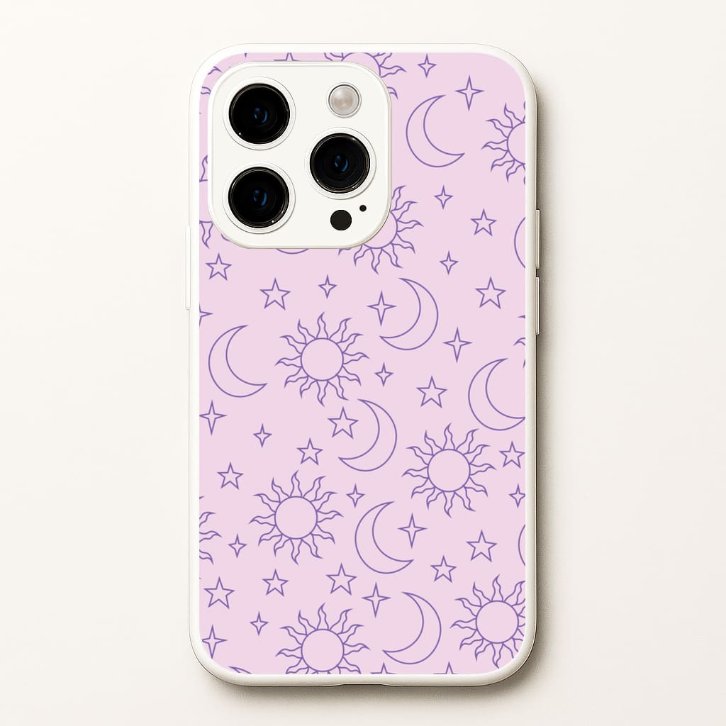 Sun, Moon And Stars Pattern Mauve - Space Phone Case for iPhone 15 Pro Max