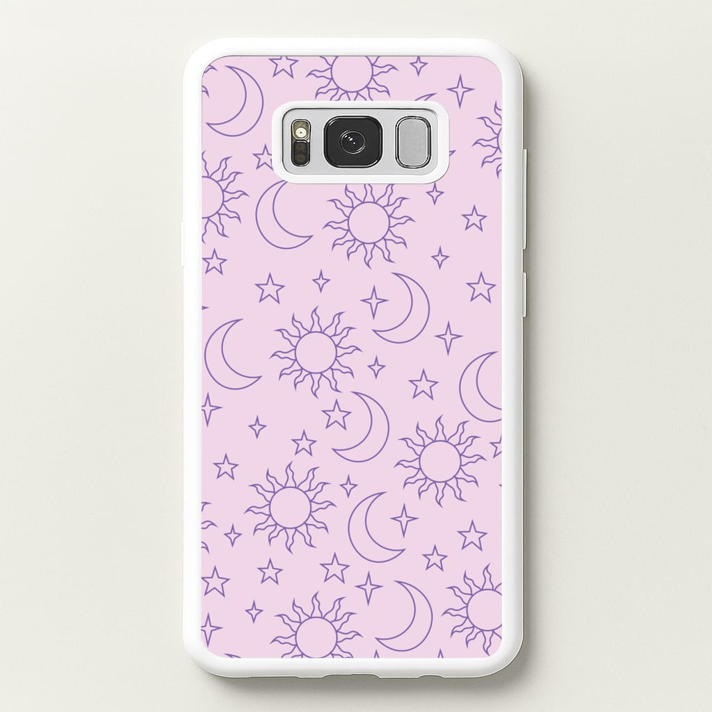 Sun, Moon And Stars Pattern Mauve - Space Phone Case for Galaxy S8 Plus