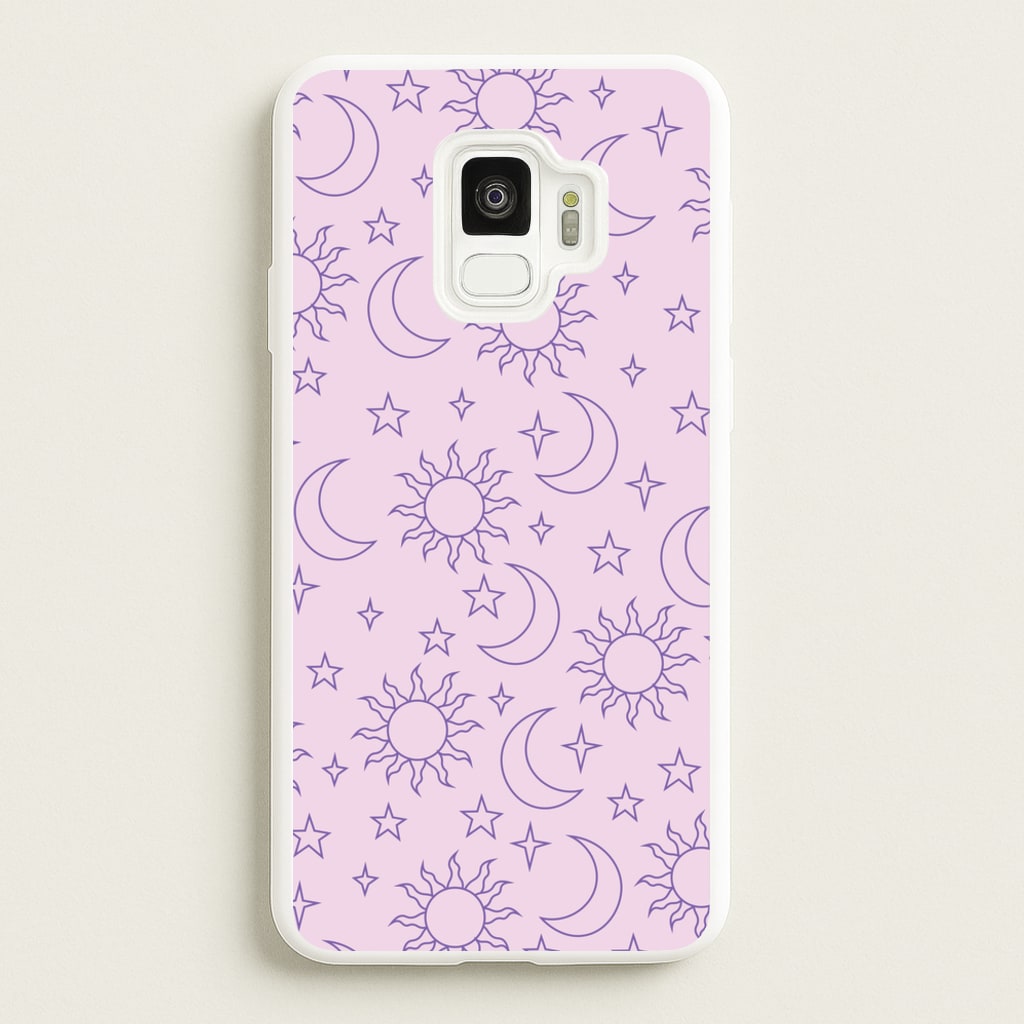 Sun, Moon And Stars Pattern Mauve - Space Phone Case for Galaxy S9