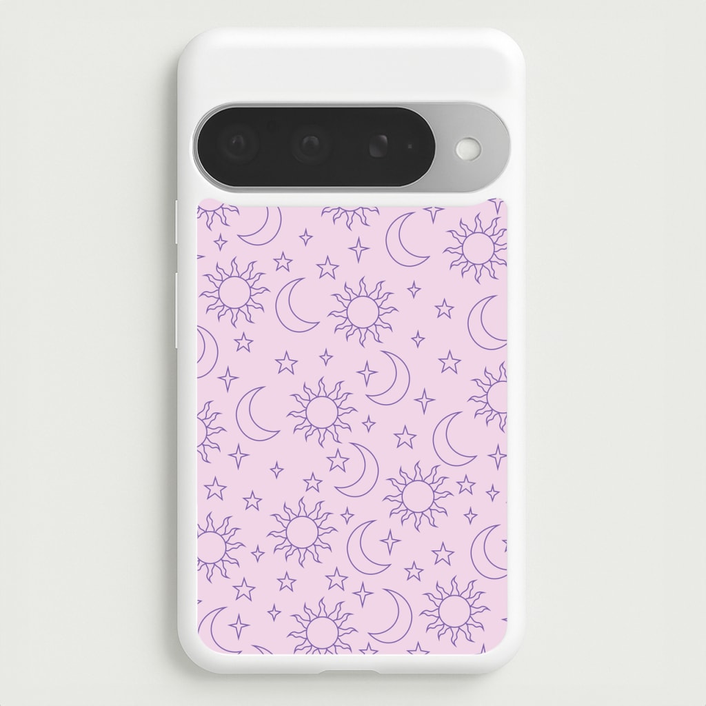 Sun, Moon And Stars Pattern Mauve Phone Case for Google Pixel 10 Pro XL