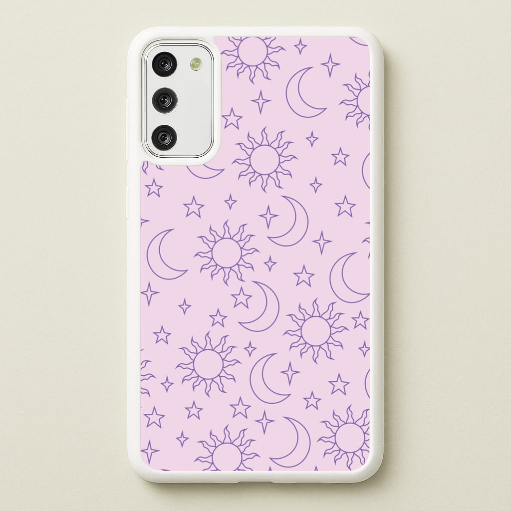 Sun, Moon And Stars Pattern Mauve - Space Phone Case for Galaxy S20