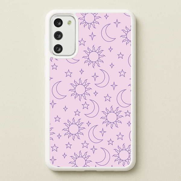 Sun, Moon And Stars Pattern Mauve - Space Phone Case for Galaxy S20