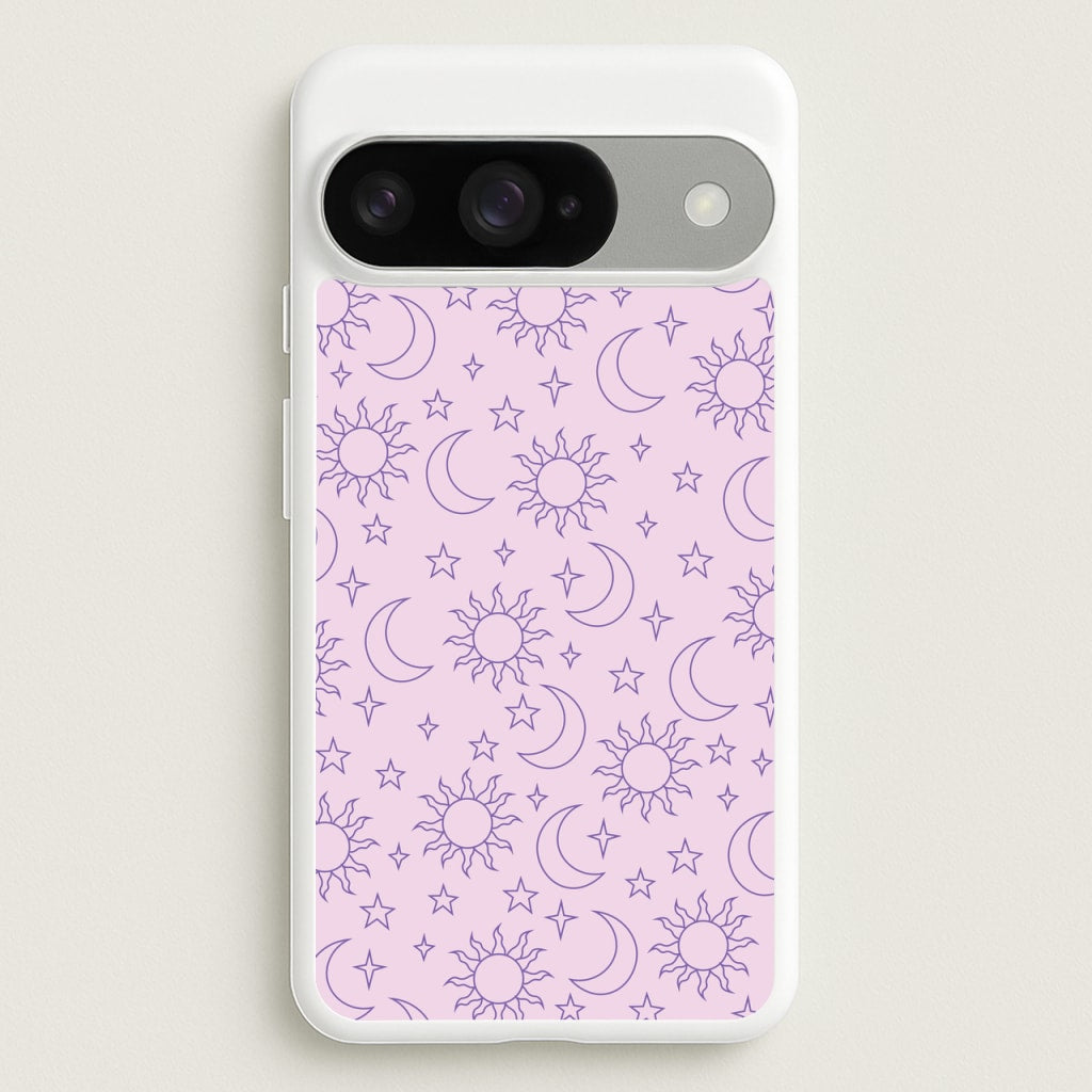 Sun, Moon And Stars Pattern Mauve Phone Case for Google Pixel 10 / 10 Pro