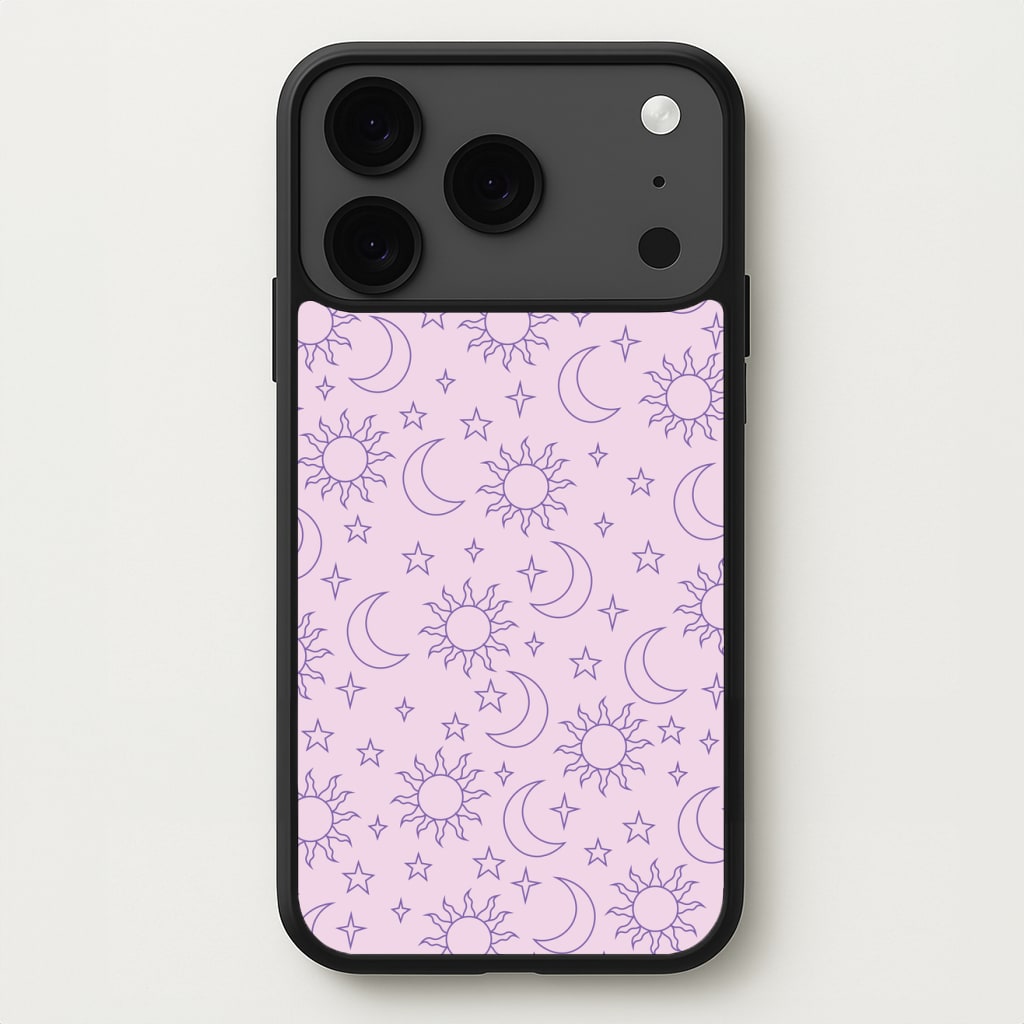 Sun, Moon And Stars Pattern Mauve Phone Case for iPhone 17 Pro