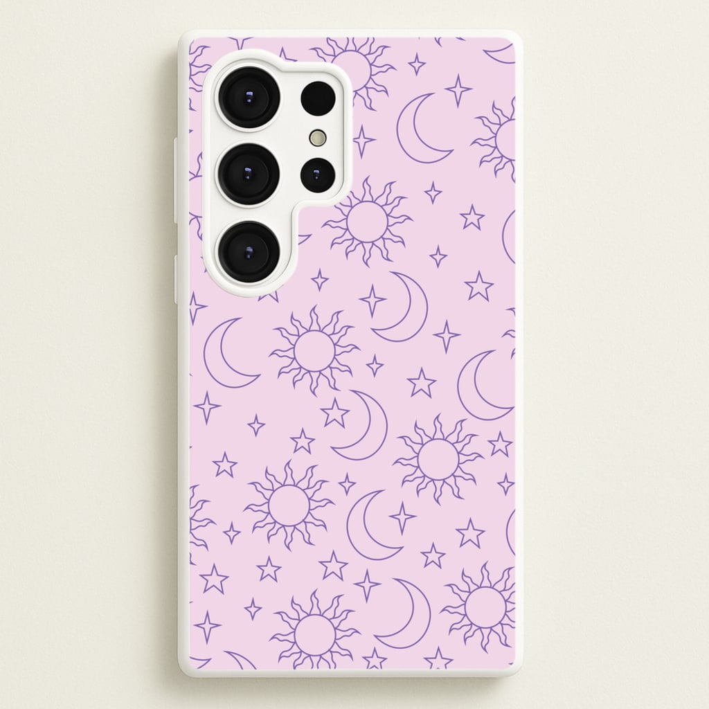 Sun, Moon And Stars Pattern Mauve - Space Phone Case for Galaxy S25 Ultra
