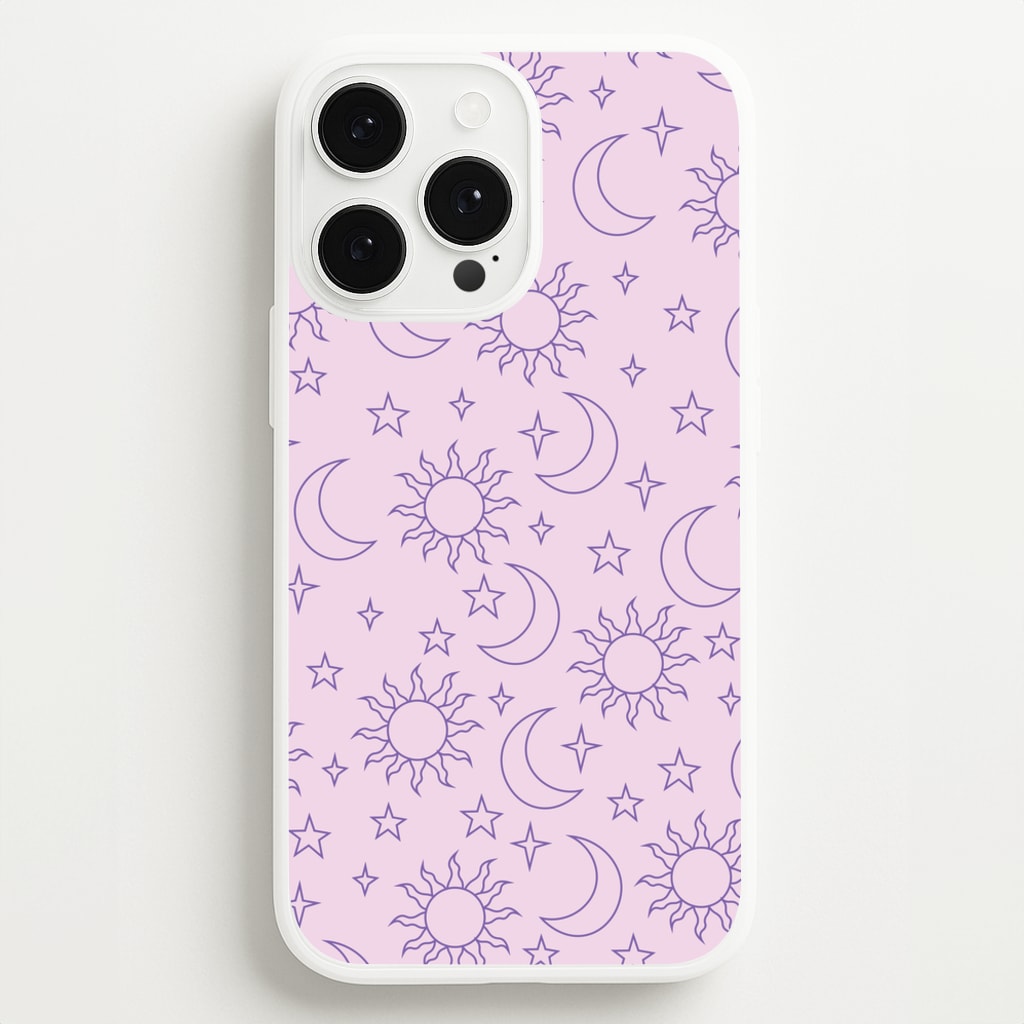 Sun, Moon And Stars Pattern Mauve - Space Phone Case for iPhone 13 Pro Max