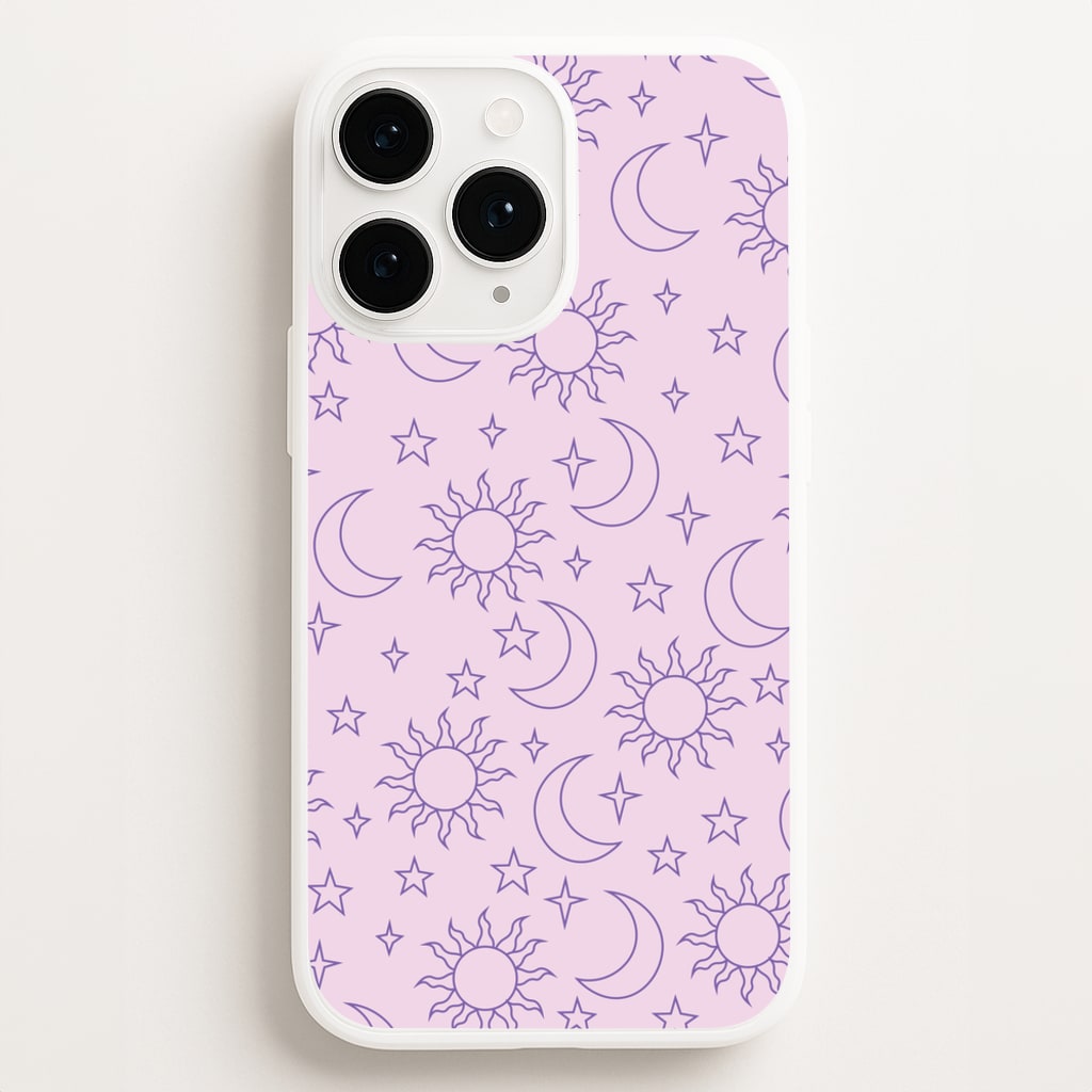 Sun, Moon And Stars Pattern Mauve - Space Phone Case for iPhone 11 Pro