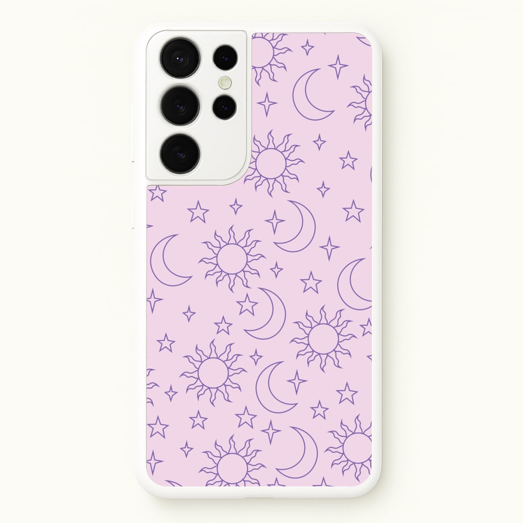 Sun, Moon And Stars Pattern Mauve - Space Phone Case for Galaxy S21 Ultra