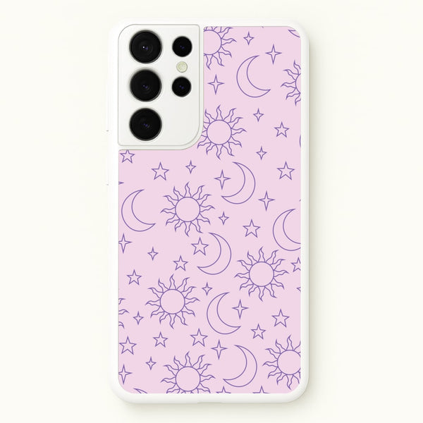 Sun, Moon And Stars Pattern Mauve - Space Phone Case for Galaxy S21 Ultra