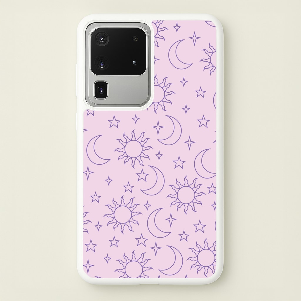 Sun, Moon And Stars Pattern Mauve - Space Phone Case for Galaxy S20 Ultra