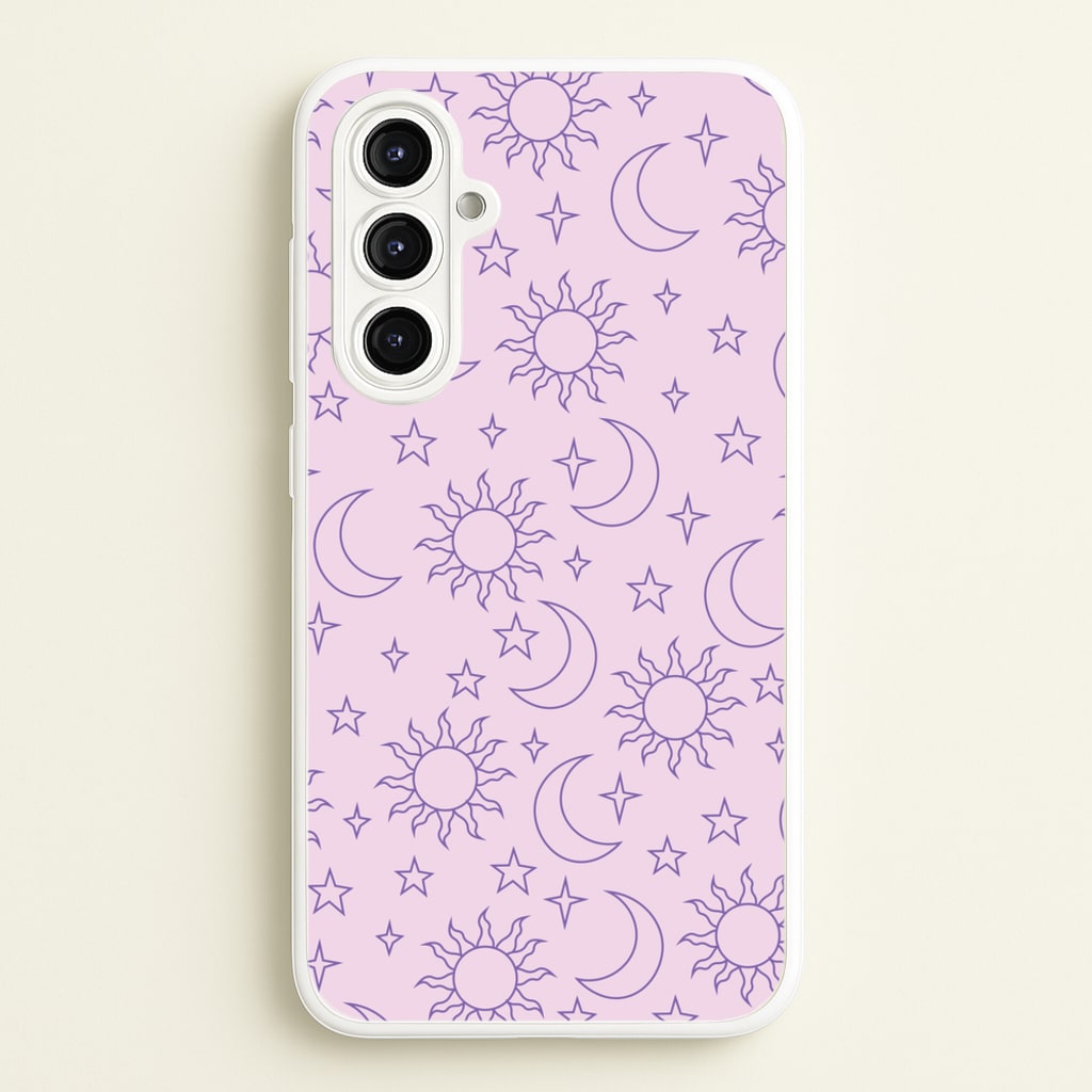 Sun, Moon And Stars Pattern Mauve - Space Phone Case for Galaxy A16