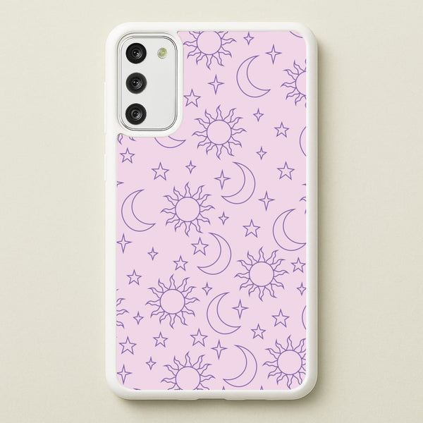Sun, Moon And Stars Pattern Mauve - Space Phone Case for Galaxy S20FE