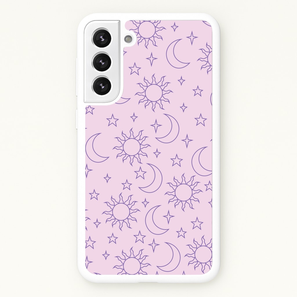 Sun, Moon And Stars Pattern Mauve - Space Phone Case for Galaxy S22