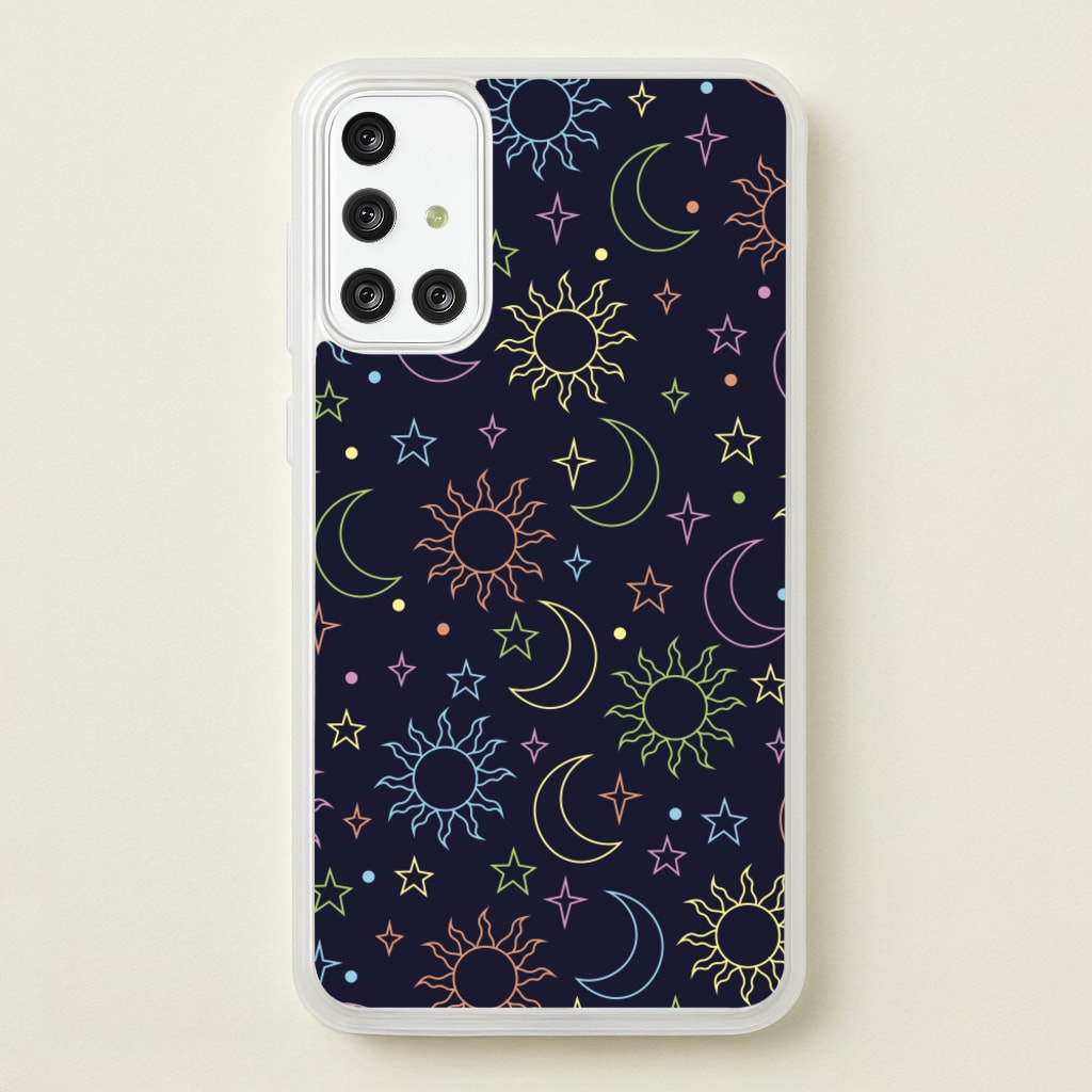Sun, Moon And Stars Pattern Rainbow - Space Phone Case for Galaxy A71