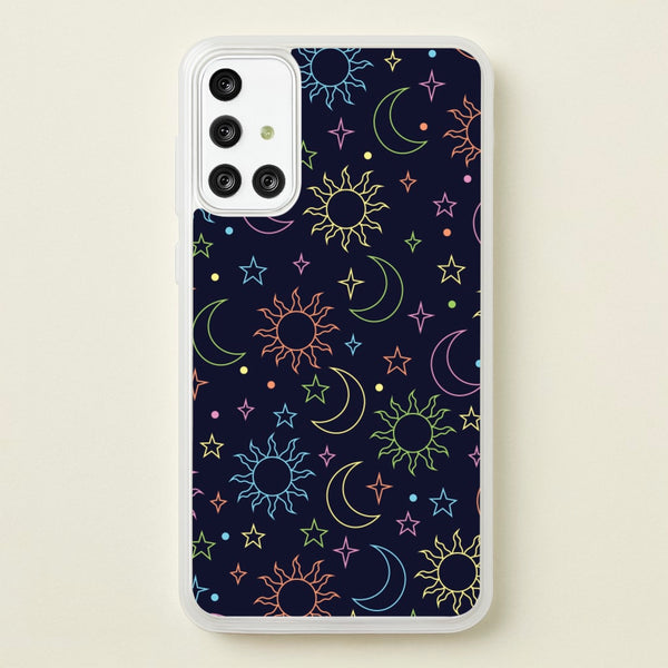 Sun, Moon And Stars Pattern Rainbow - Space Phone Case for Galaxy A71