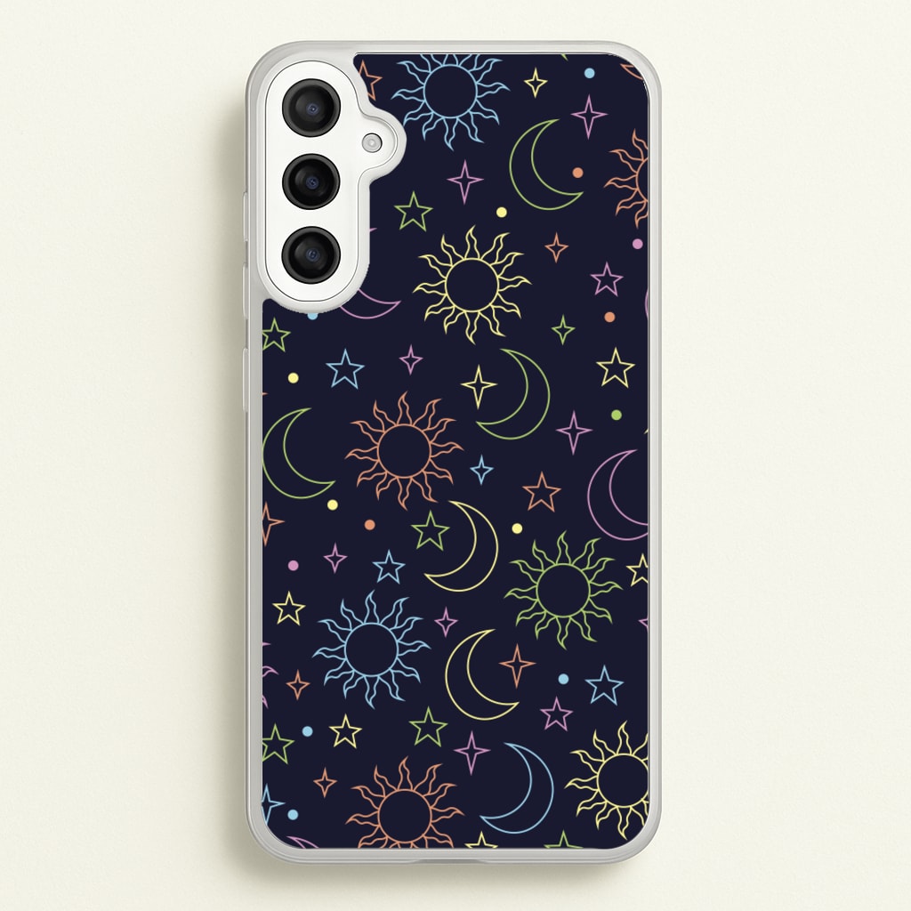 Sun, Moon And Stars Pattern Rainbow - Space Phone Case for Galaxy A34