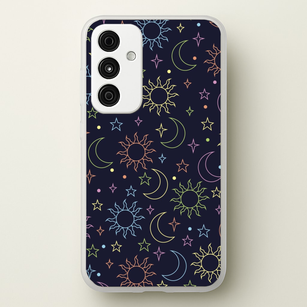 Sun, Moon And Stars Pattern Rainbow - Space Phone Case for Galaxy A55