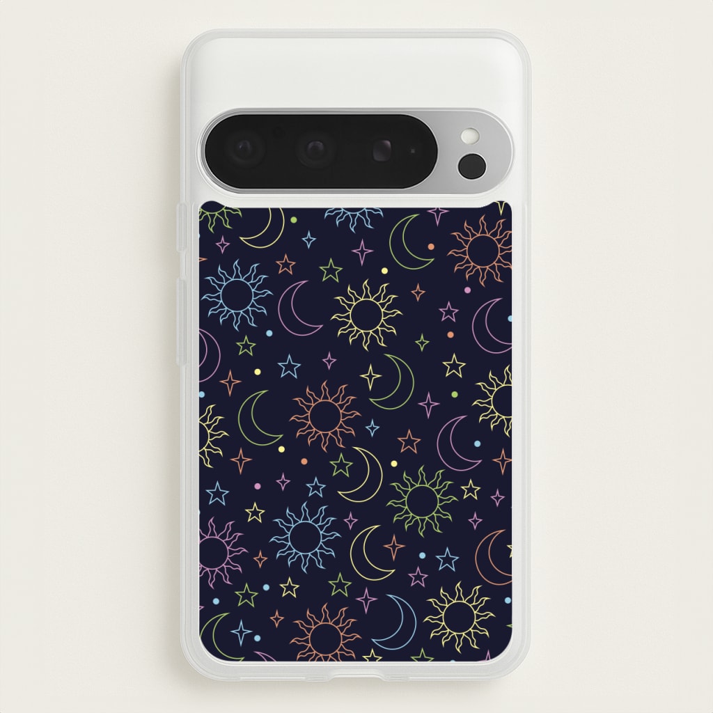 Sun, Moon And Stars Pattern Rainbow - Space Phone Case for Google Pixel 9 Pro XL