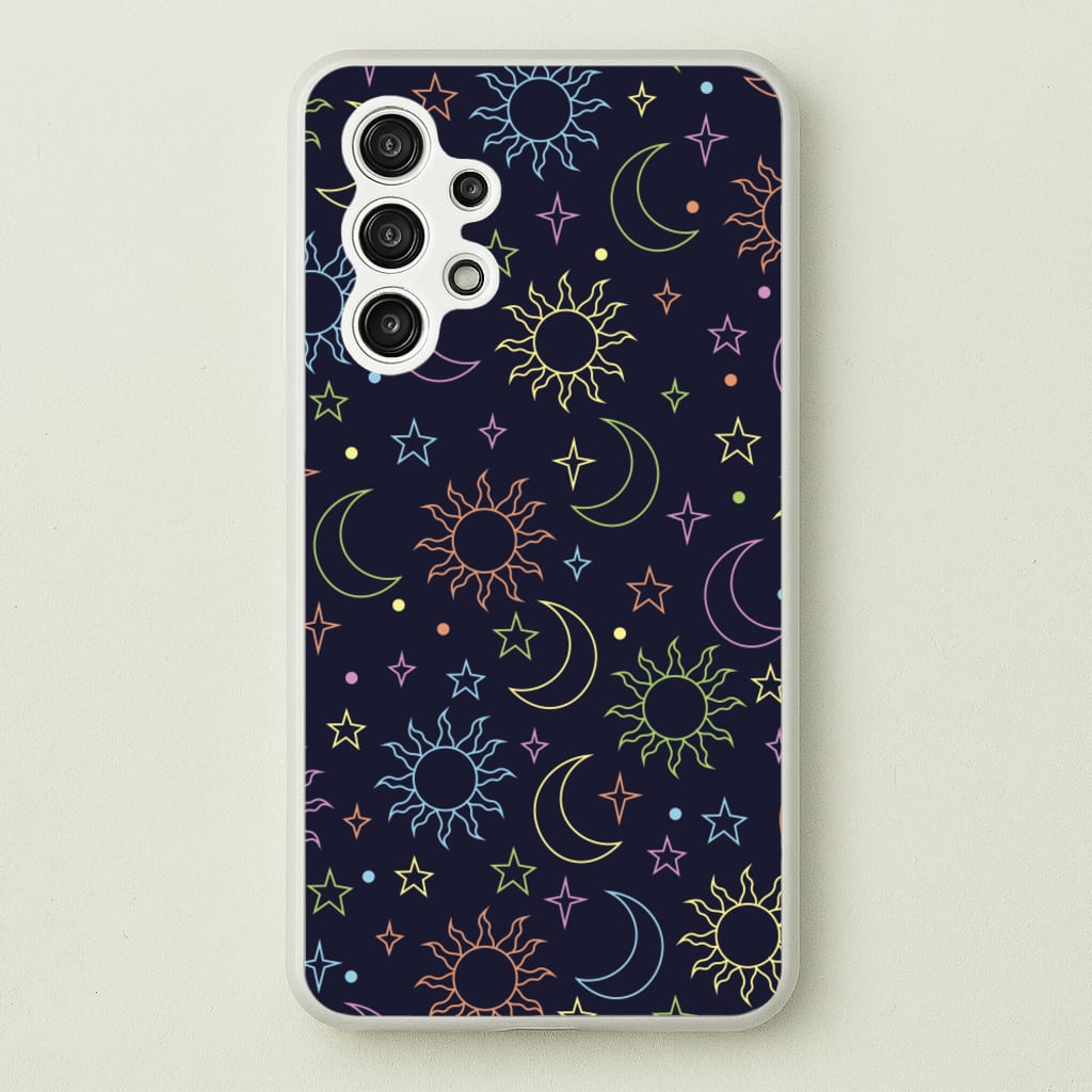 Sun, Moon And Stars Pattern Rainbow - Space Phone Case for Galaxy A13