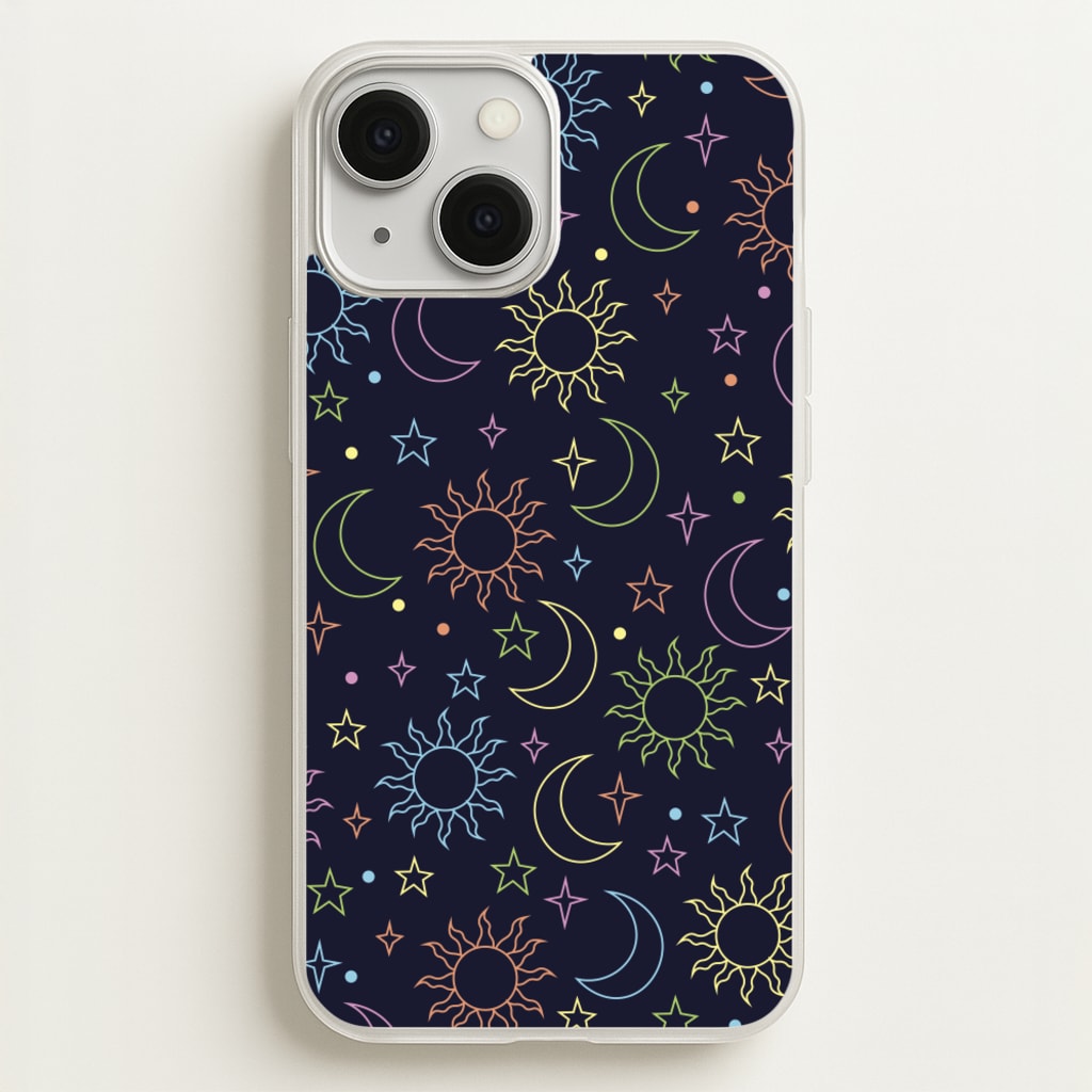 Sun, Moon And Stars Pattern Rainbow - Space Phone Case for iPhone 13 Mini